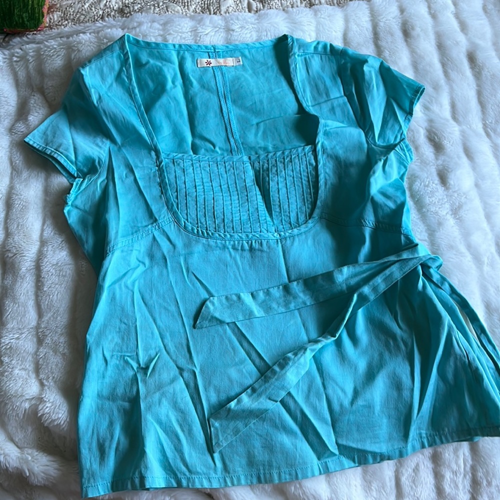 Tulle aqua tie back blouse